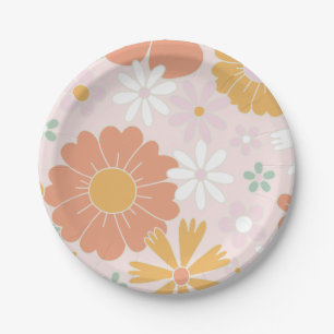 Retro Floral Wild Flower birthday Paper Plate
