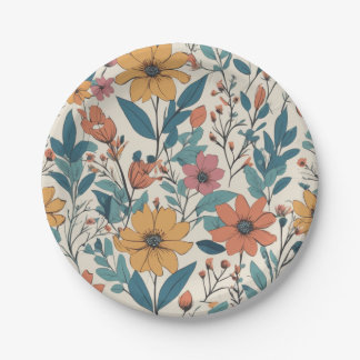 Retro Floral Wild Flower Pattern Paper Plates