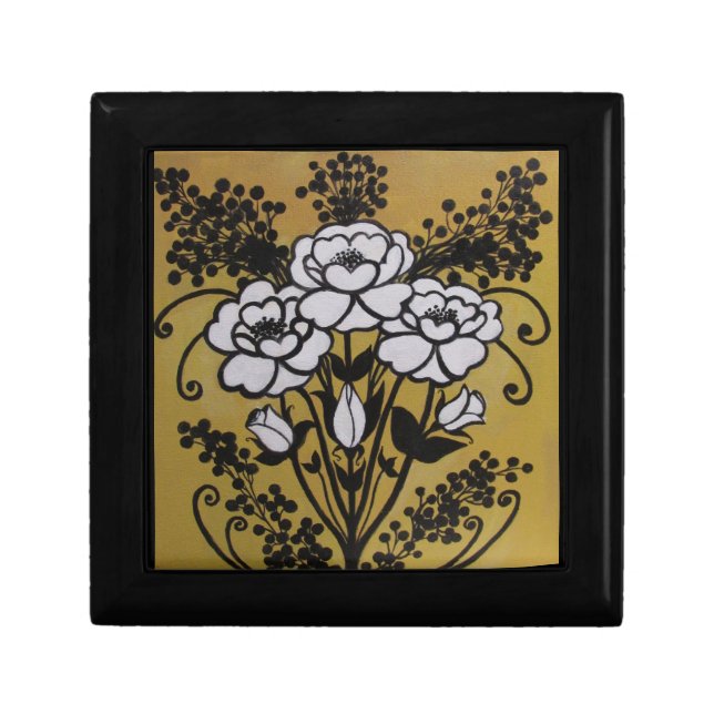 Retro Floral Wooden Jewelry Keepsake Box (Front)