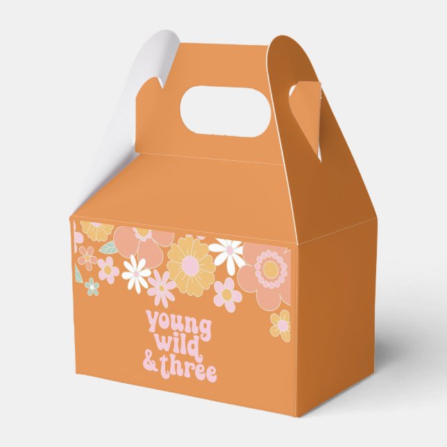 Retro Floral young wild three birthday Favor Box (Front Side)