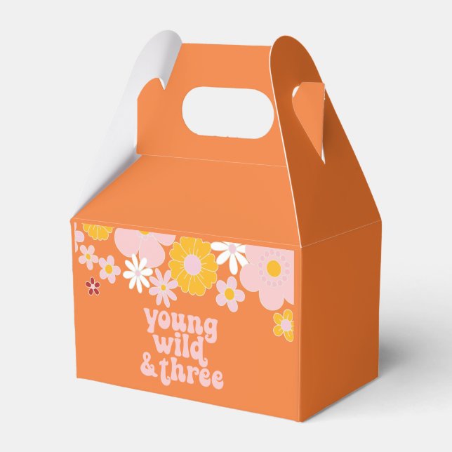 Retro Floral young wild three birthday Favor Box (Front Side)
