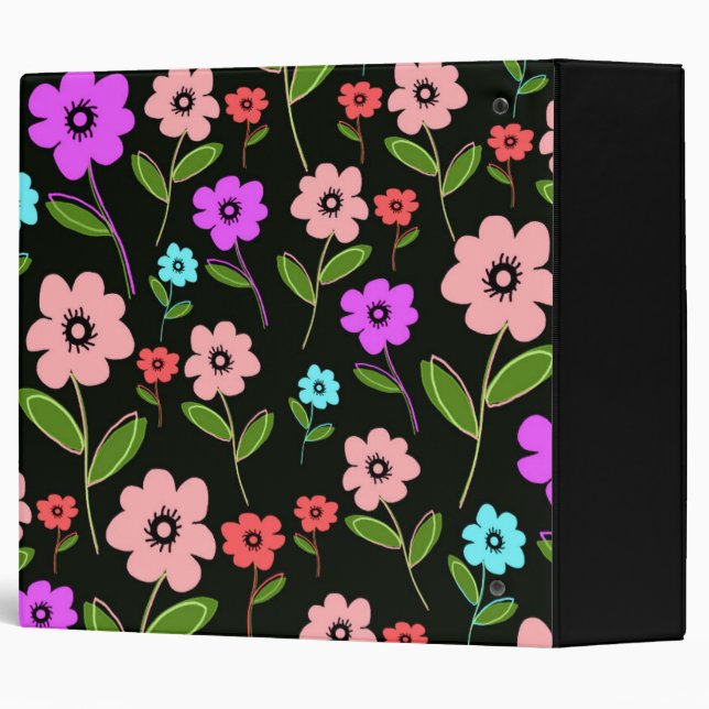 Retro Florals 3 Ring Binder (Back/Spine)