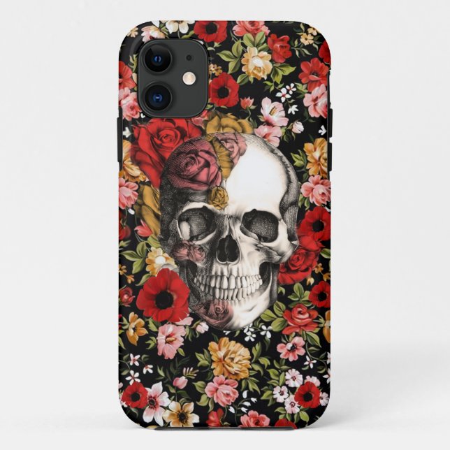 Retro florals with skull pattern Case-Mate iPhone case (Back)
