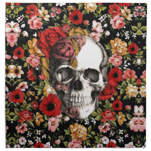 Retro florals with skull pattern cloth napkin