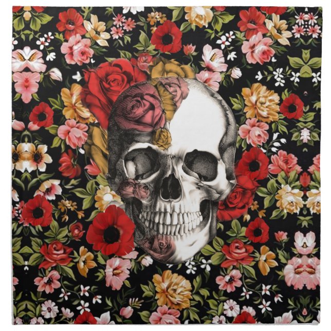 Retro florals with skull pattern cloth napkin (Front)