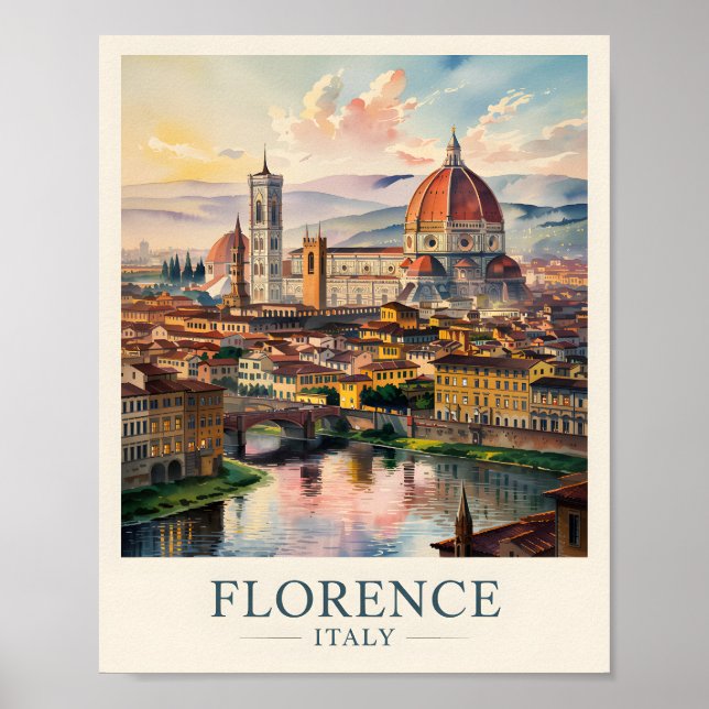 Retro Florence Duomo Cathedral Skyline Watercolor Poster (Front)