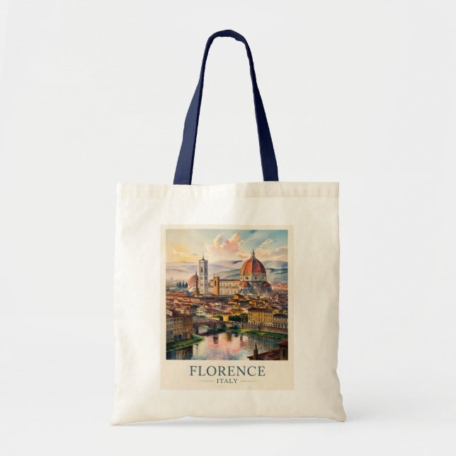 Retro Florence Duomo Cathedral Skyline Watercolor Tote Bag (Front)