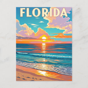 Retro Florida Beach: Illustrated Sunset Getaway Postcard