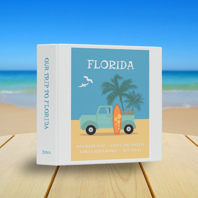 Retro Florida Beach Travel Poster Scrapbook 3 Ring Binder (Creator Uploaded)