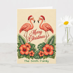 Retro Florida Christmas Flamingo Custom Family  Card