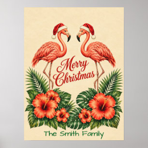 Retro Florida Christmas Flamingo Custom Family  Poster