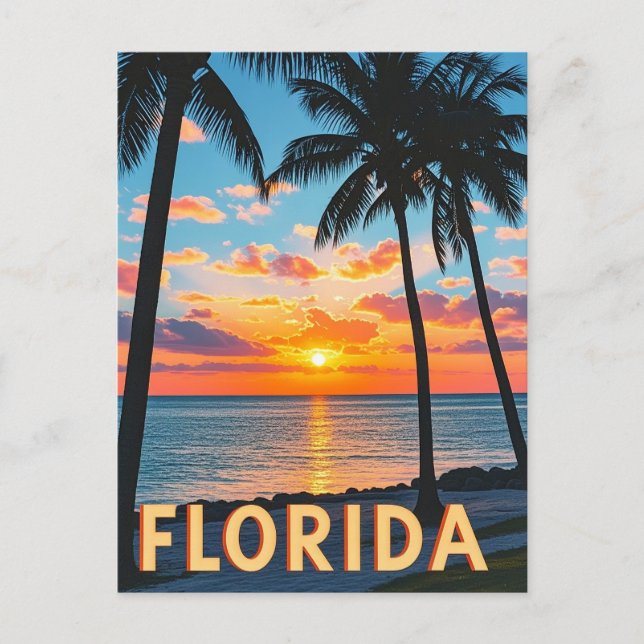  Retro Florida Coastal Scene: Palm Trees & Golden  Postcard (Front)
