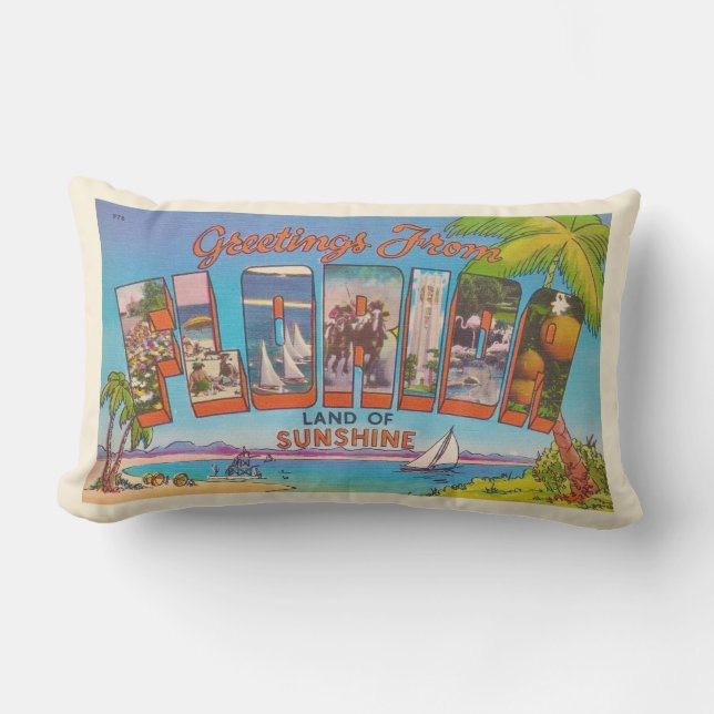 Retro Florida Greeting Throw Pillow (Front)