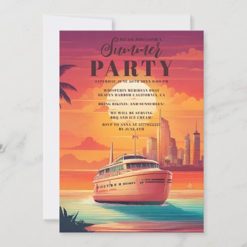 Retro Florida Hawaii nautical cruise Party Invitation