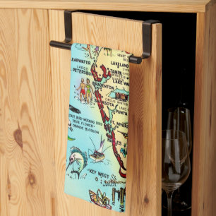 Retro Florida Map  Kitchen Towel