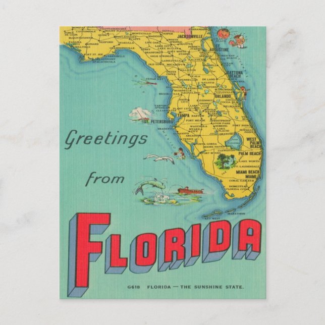 Retro Florida Map Postcard (Front)
