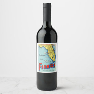 Retro Florida Map Wine Label