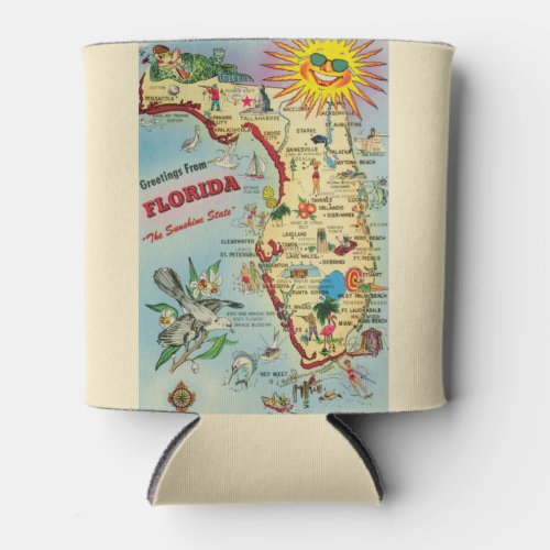 Retro Florida Postcard Map CAN COOLER