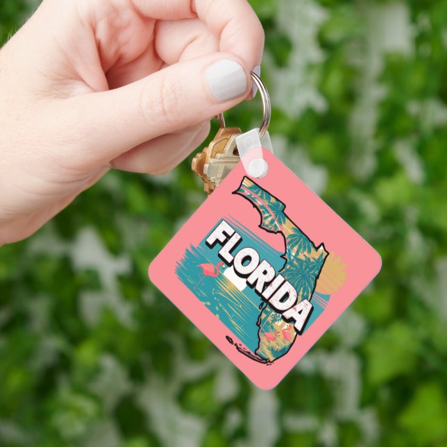 Retro Florida Silhouette Square Keychain (Hand)