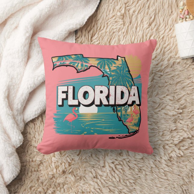 Retro Florida Silhouette Throw Pillow (Blanket)