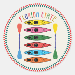 Retro Florida State Kayaking Classic Round Sticker