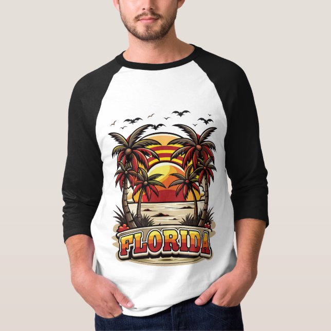 Retro Florida Sunset with Palm Trees T-Shirt (Front)