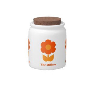 Retro Flower 70s Orange Mid Century Personalized Candy Jar