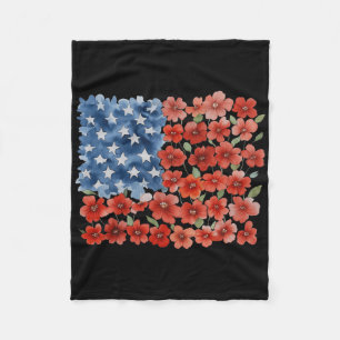 Retro Flower American Flag Usa Patriotic 4th Of Ju Fleece Blanket
