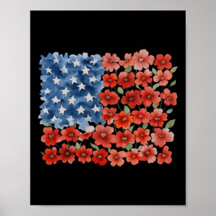 Retro Flower American Flag Usa Patriotic 4th Of Ju Poster