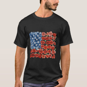 Retro Flower American Flag Usa Patriotic 4th Of Ju T-Shirt