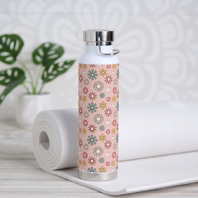 Retro Flower and Heart Pattern Water Bottle (Yoga)