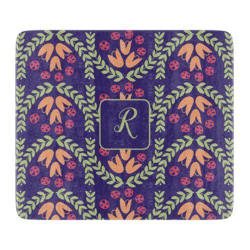 Retro flower and Leaf Monogram Cutting Board