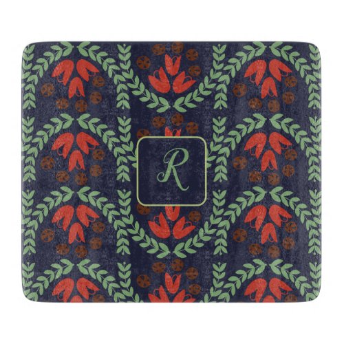 Retro flower and Leaf Monogram Cutting Board