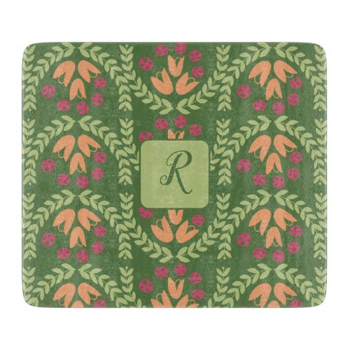 Retro flower and Leaf Monogram Cutting Board