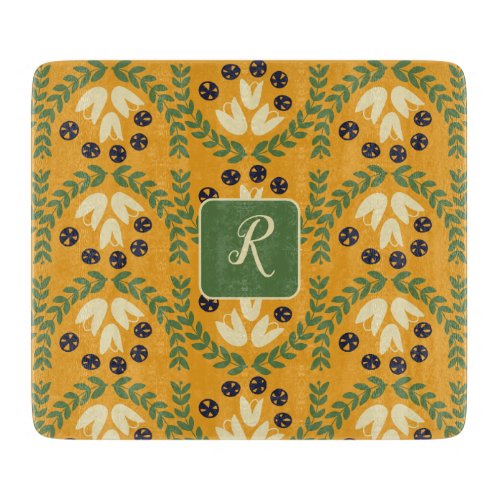 Retro flower and Leaf Monogram Cutting Board