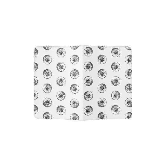 Retro Flower Art Ornaments Black & White Pattern Passport Holder (Opened)