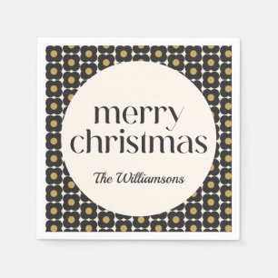 Retro Flower Black Gold Christmas Holiday Custom Napkins