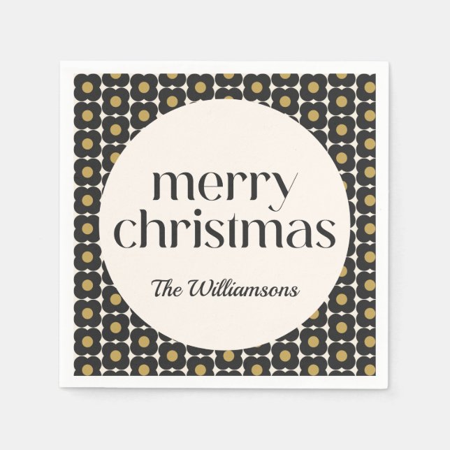 Retro Flower Black Gold Christmas Holiday Custom Napkins (Front)