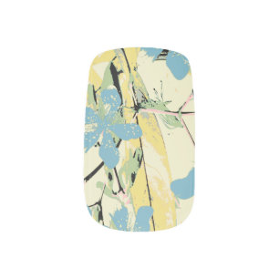 retro flower blue and yellow minx nail wraps