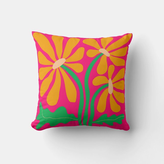 Retro Flower BOHO Throw Pillow (Front)