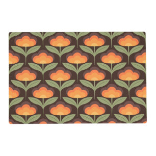 Retro Flower Brown And Oranges On Brown Placemat