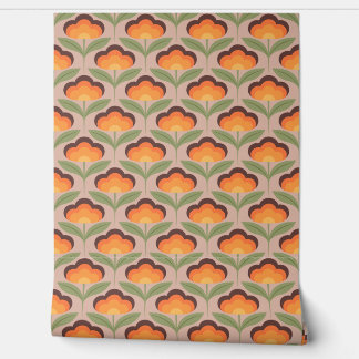 Retro flower brown and oranges on light background wallpaper