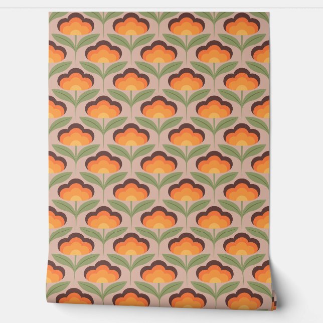 Retro flower brown and oranges on light background wallpaper  (Unrolling)