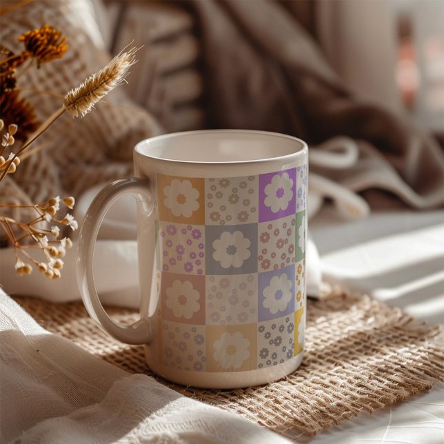 Retro Flower Checkered  Coffee Mug (Creator Uploaded)