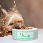 Retro Flower & Daisy Hourglass Pattern Pet Name<br><div class="desc">Embrace the retro charm with our Daisy Flower Motif Dog Bowl. This ultra-hipster,  vintage-inspired design brings gorgeous springtime vibes and joyful energy to your pet's mealtime. Personalize it with your pet's name for a truly unique and stylish bowl.</div>
