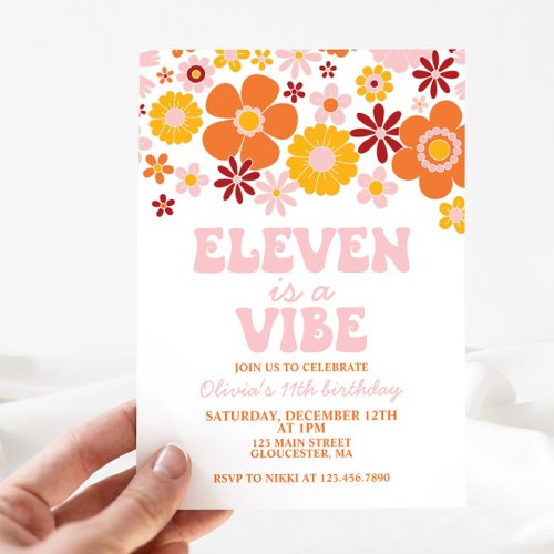 Retro Flower ELEVEN is a Vibe 11th Birthday Invitation