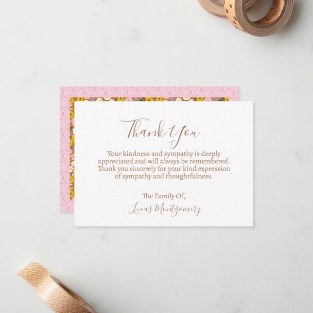 Retro Flower Funeral Thank You, Sympathy   Note Card (Front/Back In Situ)