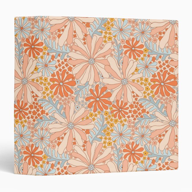 Retro Flower Garden Pattern 3 Ring Binder (Front/Spine)