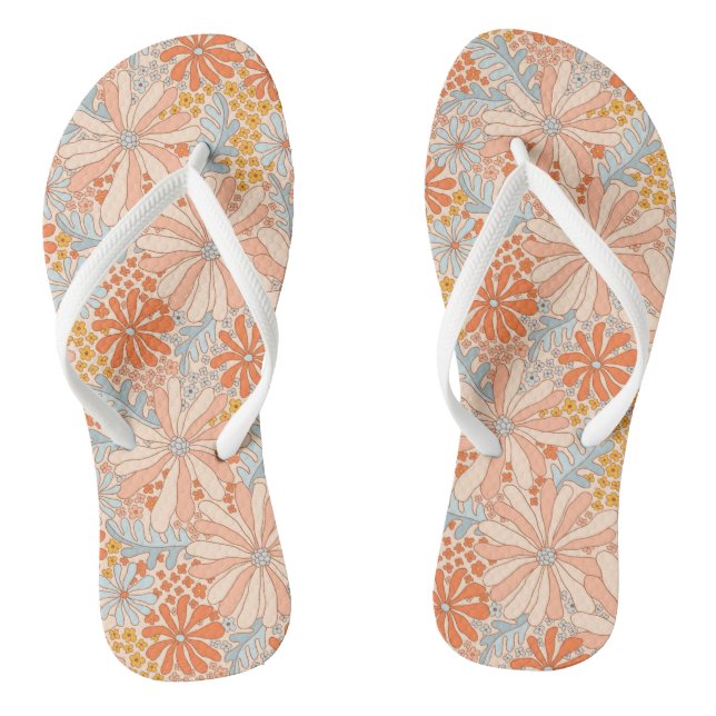 Retro Flower Garden Pattern Flip Flops (Footbed)