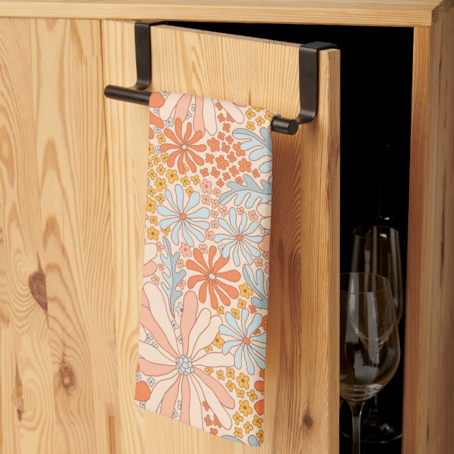 Retro Flower Garden Pattern Kitchen Towel (Thirds Fold)